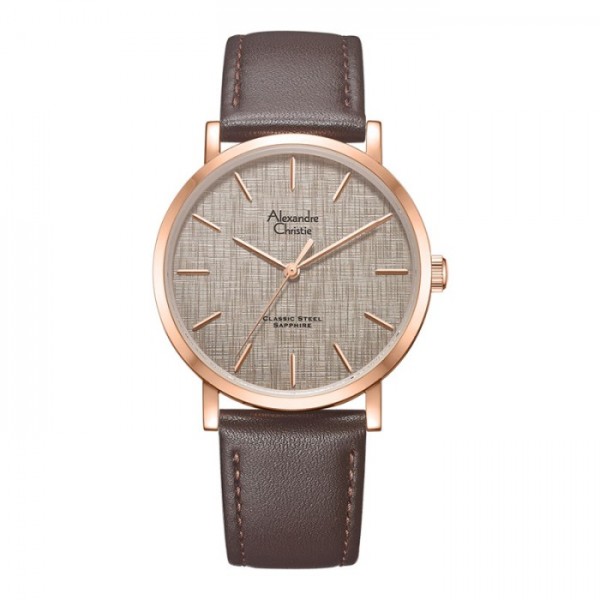 Alexandre Christie AC 8698 Rosegold Grey Brown Leather Man MHLRGGR